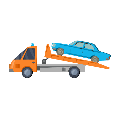 tow truck with blue old car